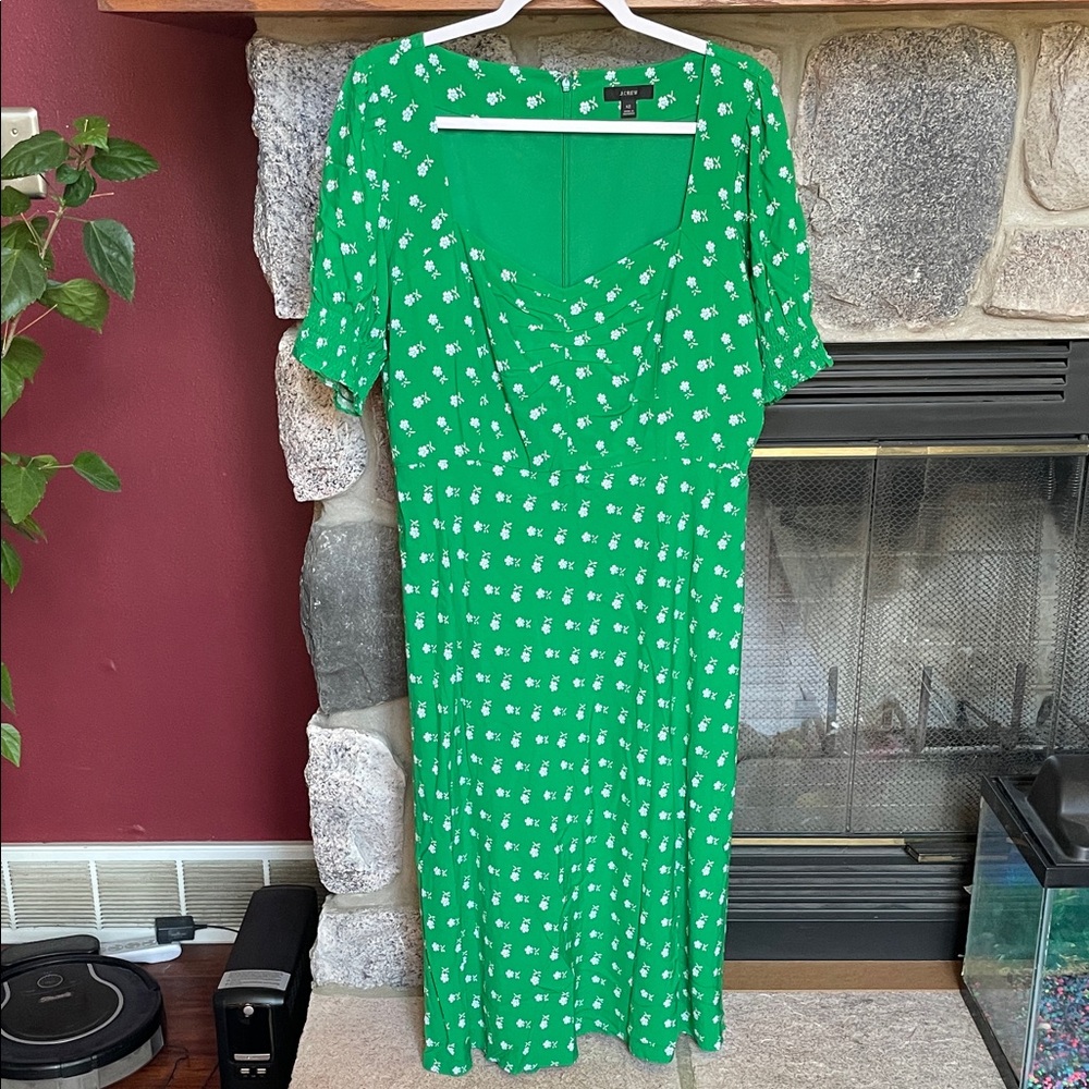 J. Crew Green Floral Midi Dress